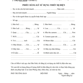 MẪU ĐĂNG KÝ SỬ DỤNG THIÊT BỊ ĐIỆN